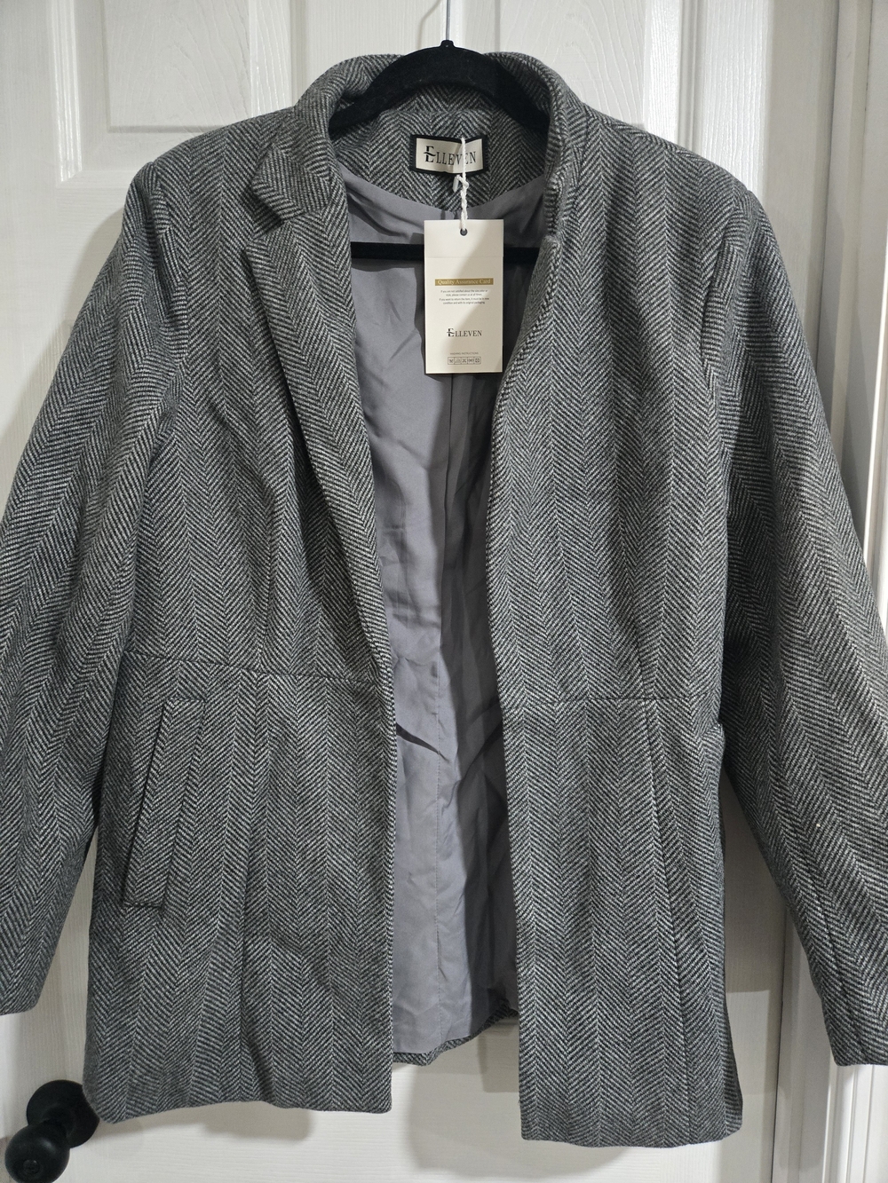 Elleven Gray Herringbone Open-Front Blazer Jacket